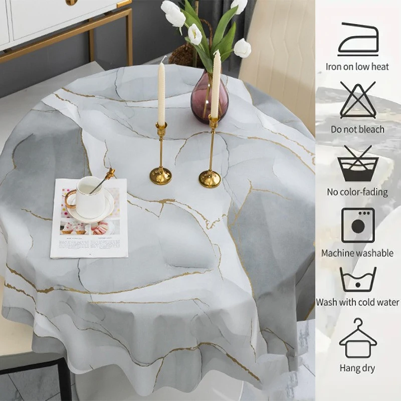 

1 Piece Light Luxury Style Checkered Circular Tablecloth Waterproof Dining Table Cover Marble Style 55 Inch Tablecloth 식탁보