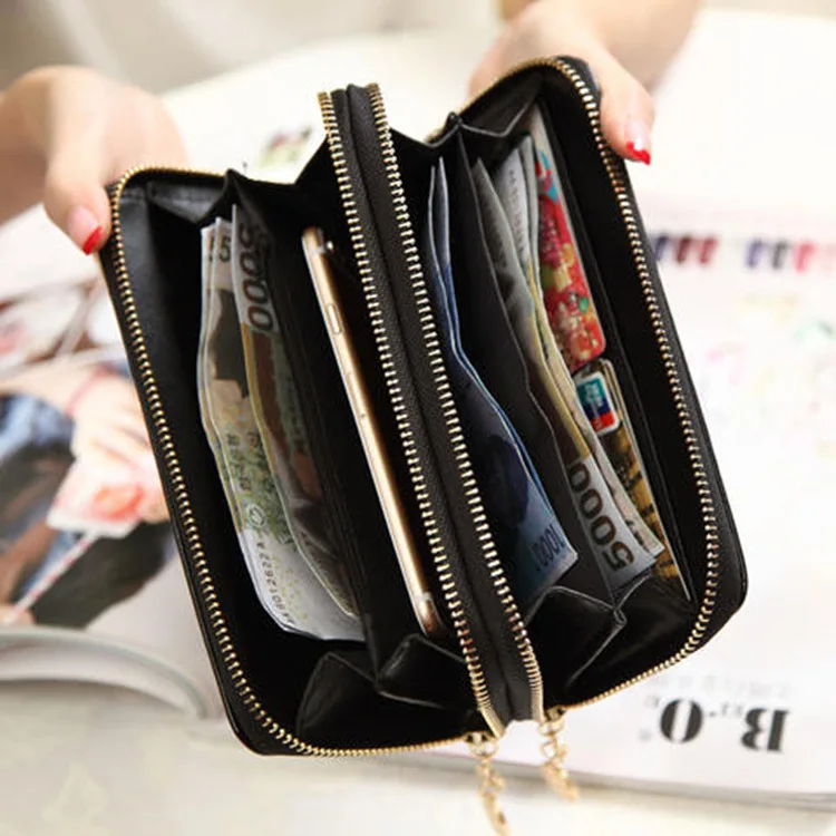 Chic Vintage Double Layer Clutch Wallet - Retro Zipper Coin Purse & Wristlet - Fashionable Womens Accessory with Secure Storage