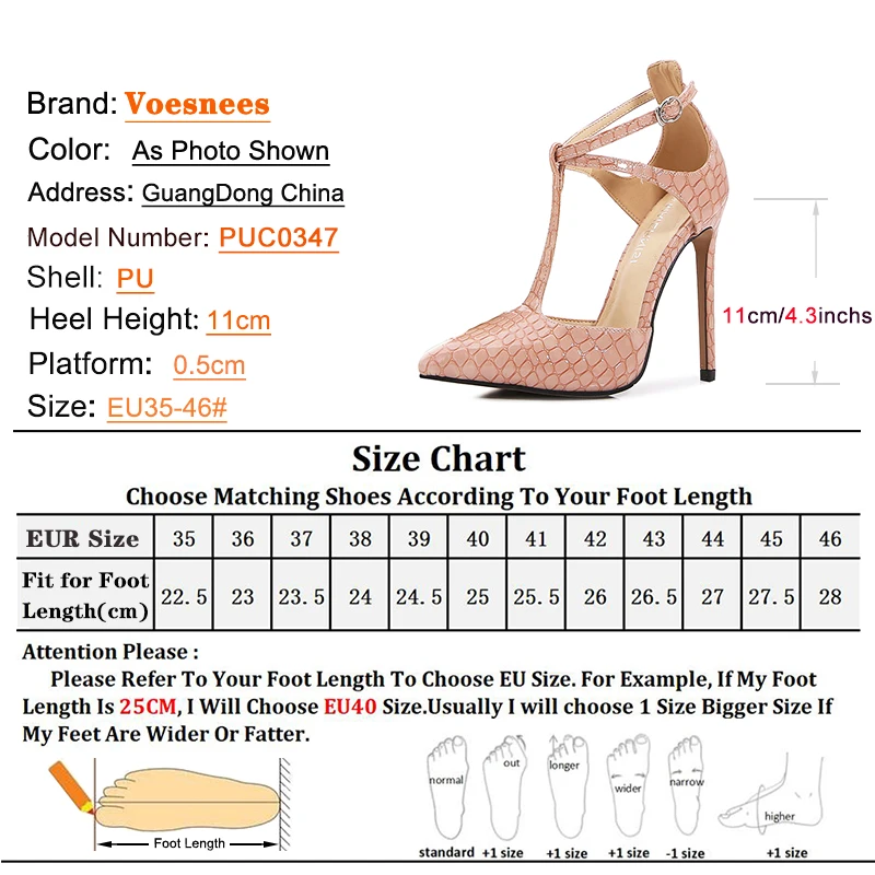 T Strap OL High Heels Sandals Woman New Pointed Toe Plus Size 46 Elegant Party Stilettos 11CM Summer Ankle Strap Model Shoes