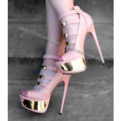 Pink Platform Leather Stiletto Sandals Peep Toe Back Zipper New Fashion Spring Casual Dress Women Shoes 2024 Zapatos Para Mujere