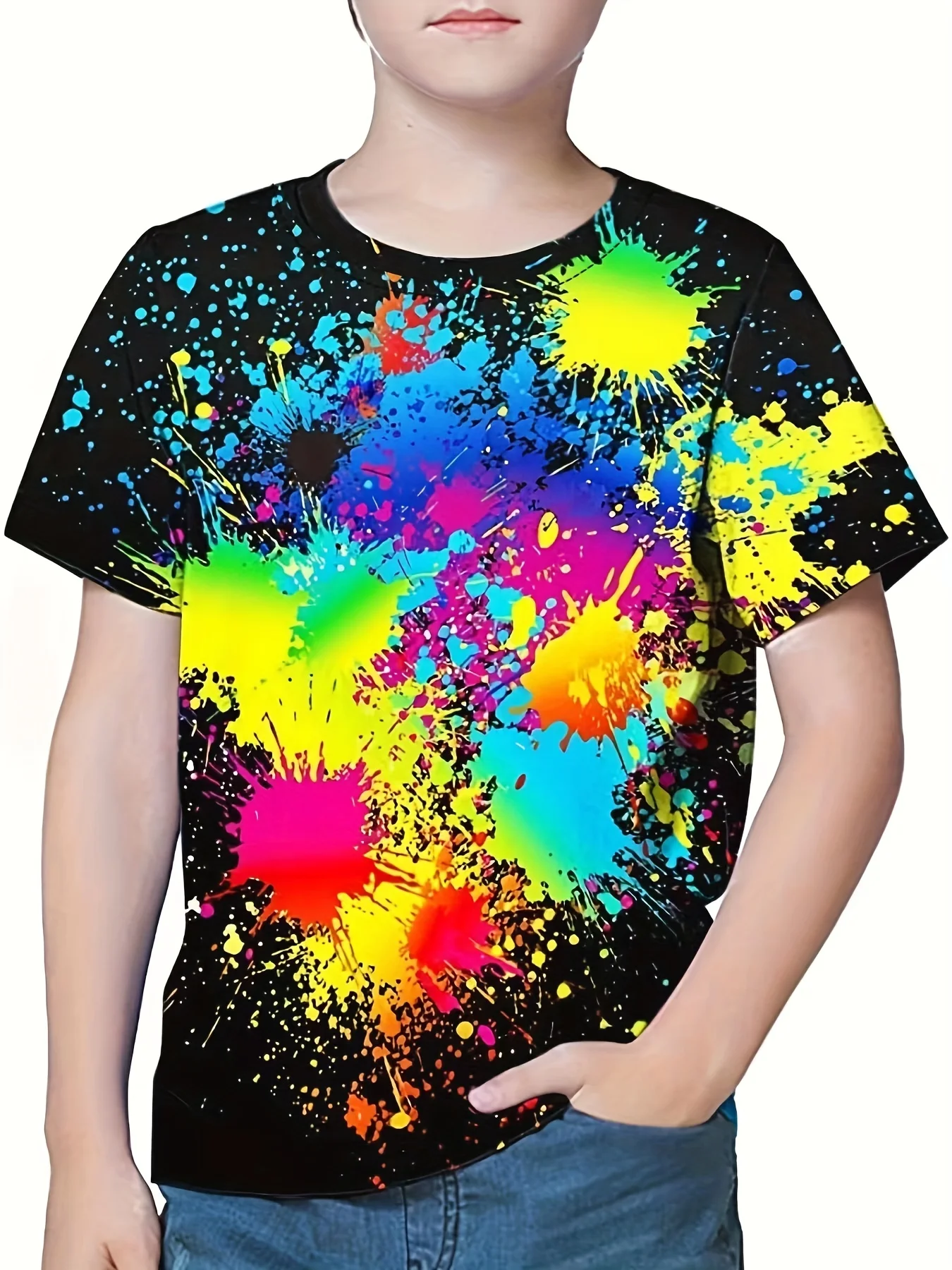 Stylish Graffiti 3D Print Boys Creative T-Shirt Summer Short Sleeve Tee Tops Round Neck Boy's T-Shirt Casual Outdoor Boy Clothes