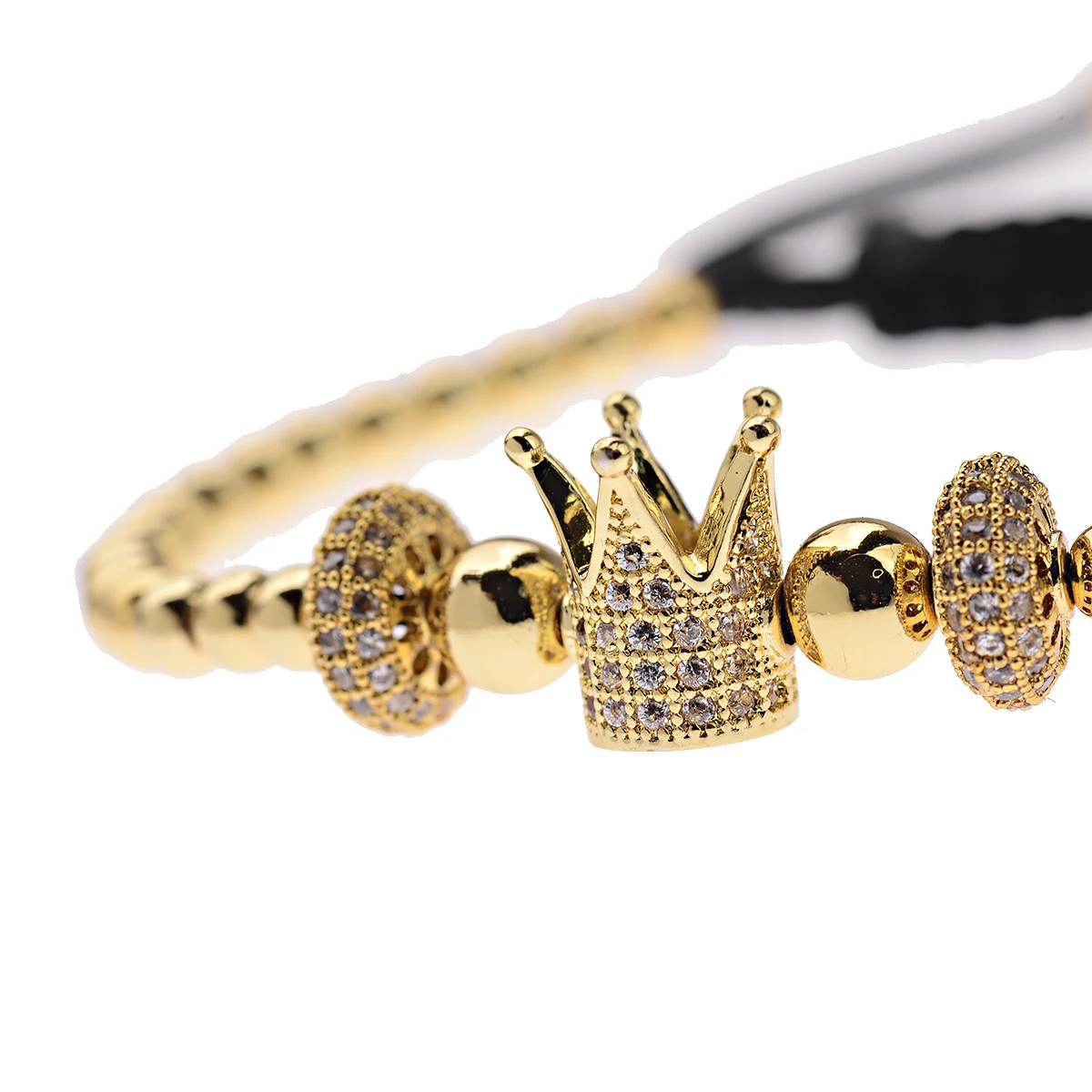 Gold Color Crown Bracelet Fashion Handmade Braiding Bracelet Blue Zircon Copper Bead CZ Bracelet Micro Pave Charms Jewelry Gift