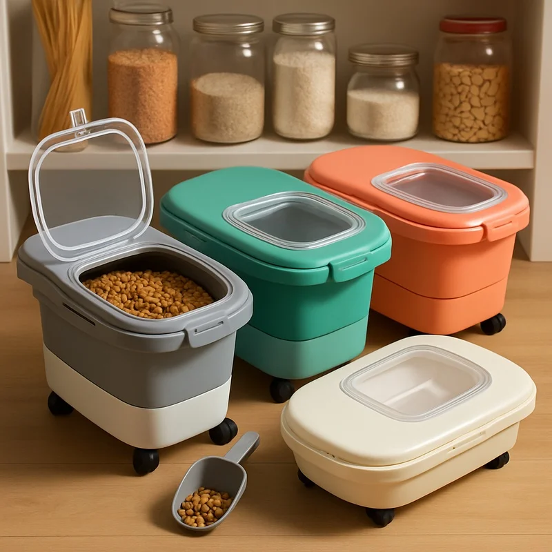 Collapsible Airtight Storage Box with Sealed Lid, Heavy-Duty 13/33LB Container for Dry Pet Food, Grains, and Rice