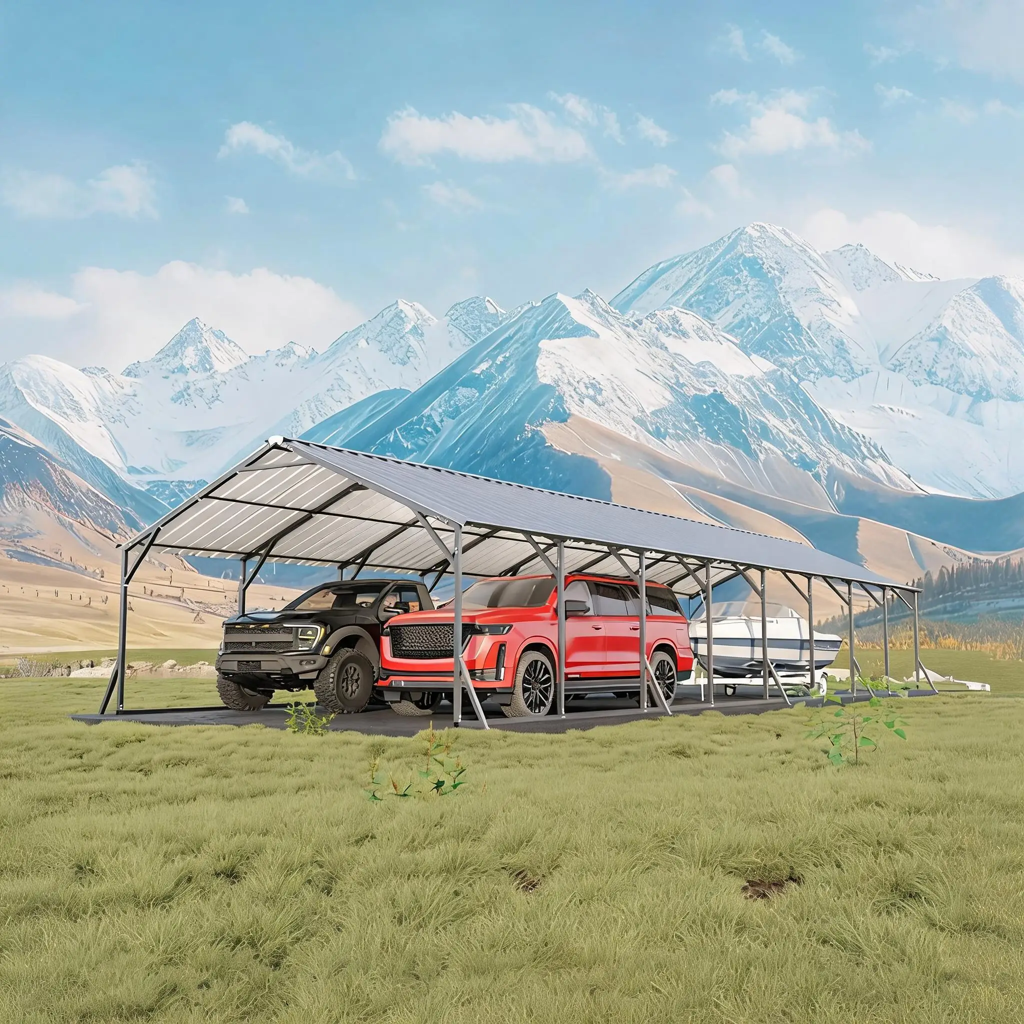 Metal Carport 20x40 ft Heavy Duty Steel Frame Vehicle Shelter with Vertical Roof All Weather Outdoor Car Canopy for Multi Vehicle Trucks Boats Tractors Large Storage Shade Structure Parking Protection Garage