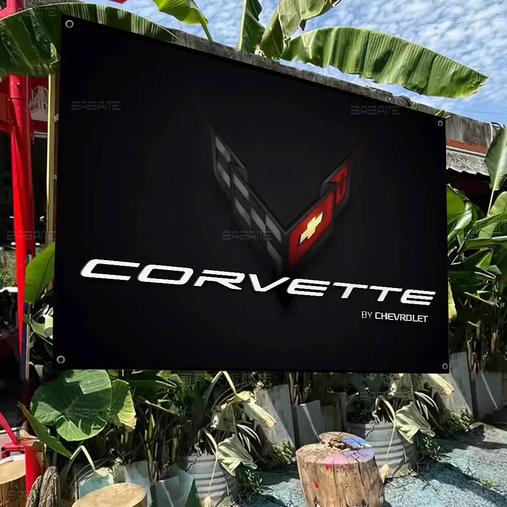 C-Corvette Racing Cartoon Flag Wall Hanging Banner Decoration Household Home Decor