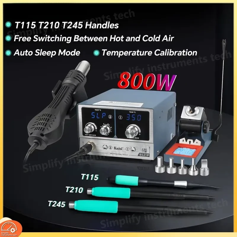 8521P Soldering Station 800W 2 in 1 Hot Air Rework Station with Digital Display for C115 C210 C245 Tips Solder Iron Welding