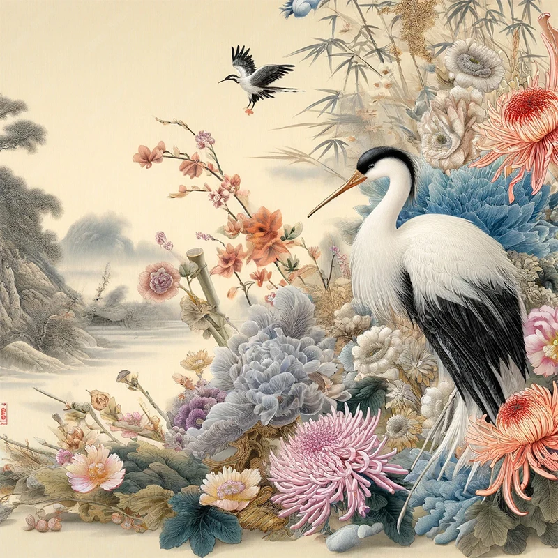 Three Ratels QL111 Retro Flower and Bird Self Adhesive Poster for room decoration