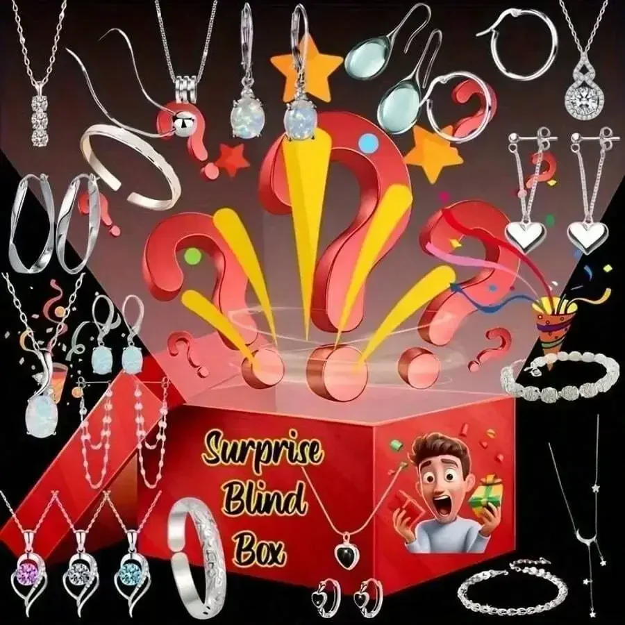 Jewelry Mystery Blind Box, Surprise Gift. High Quality Women's Jewelry Blind Box, Including Necklace, Anklet, Earrings, Ring, Etc., Suitable As A Gift For Family, Lovers, Friends, And Also A Must-Have For Mother's Day!