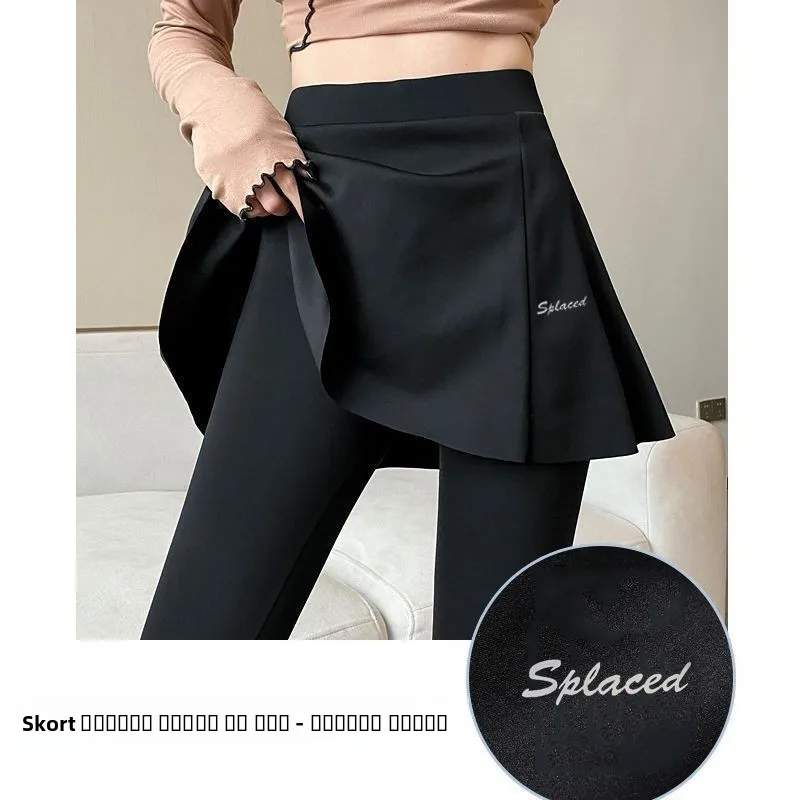 Calças de Cintura Alta em Couro Sintético para Mulheres, Calças de Yoga para Outono e Inverno, Saia Quente com Forro, Modelagem Slim