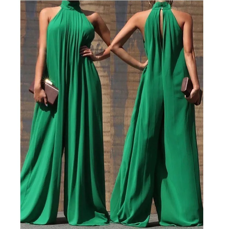 2024 Women's Sexy Sleeveless Halter Backless Loose Jumpsuit Female Simple Clothes Summer Women Fashion High Waist Jumpsuits