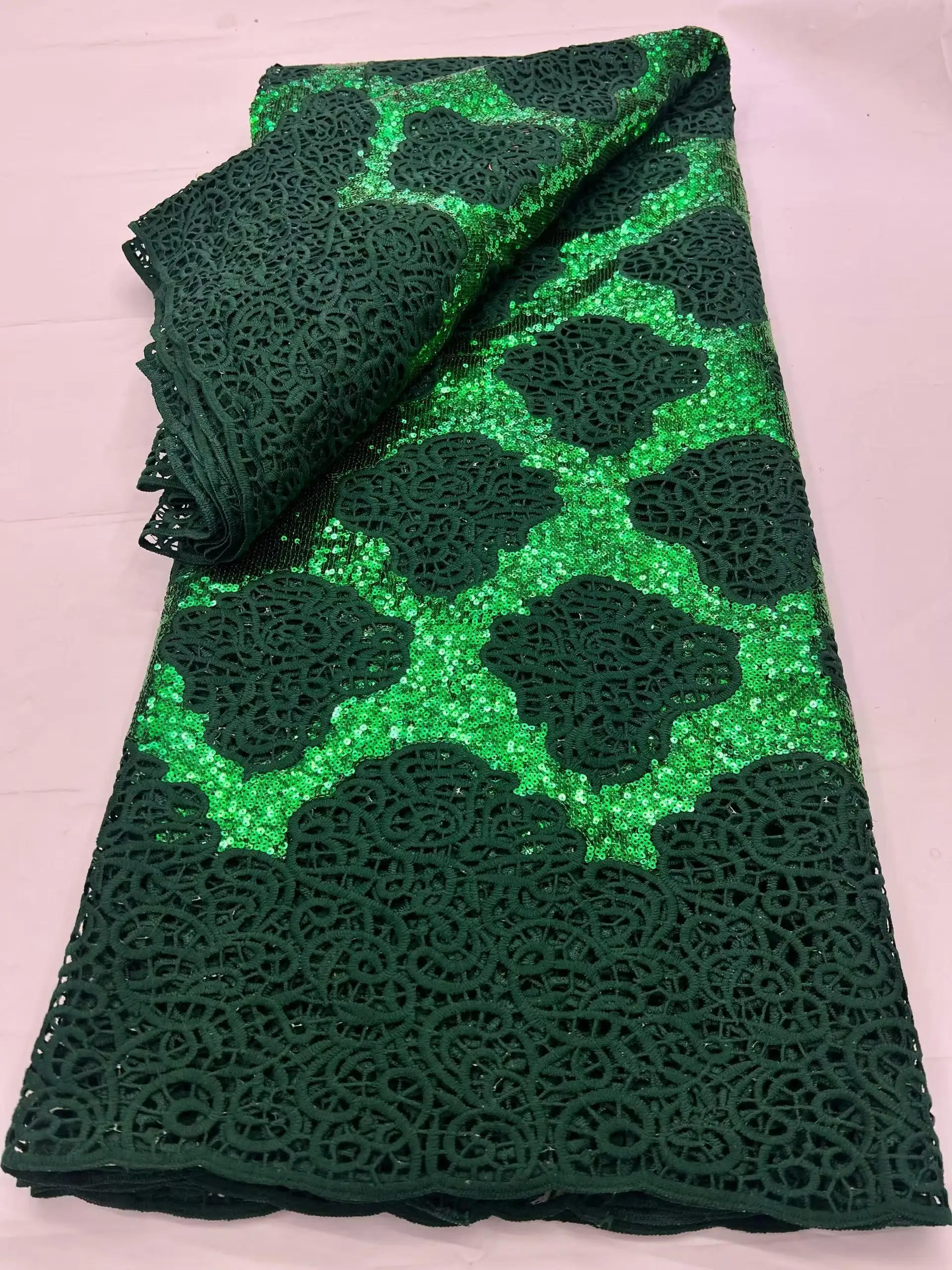 

Multicolor Flower Embroidered Water Soluble Guipure Cord Lace Fabric Nigerian Material for Women Wedding Dress Sewing 5 Yards