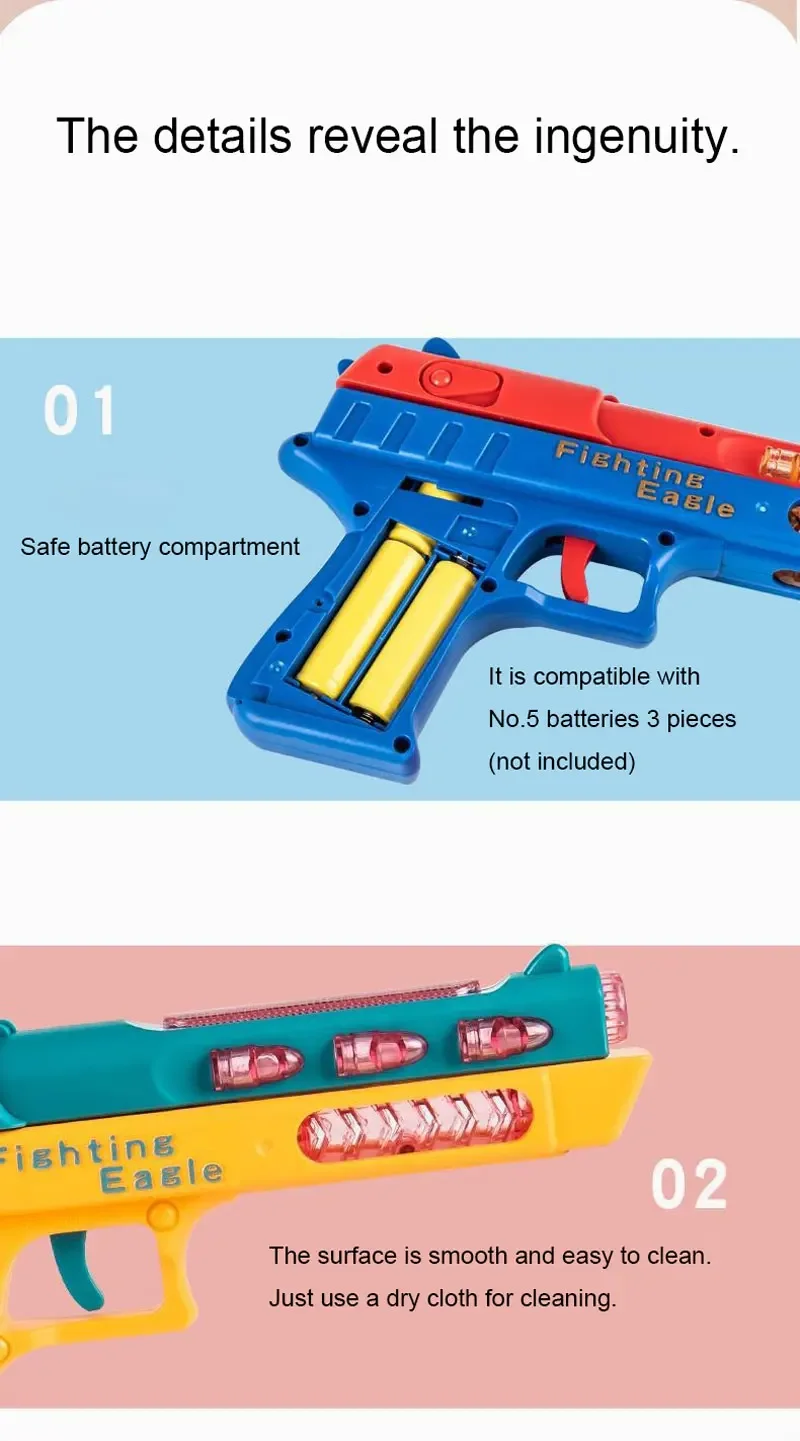 Pistol Electric Gun Luminous Musical Vibrating Toy Guns Sound Gun Children's Christmas Gift Birthday Gift Fake Gun Mini