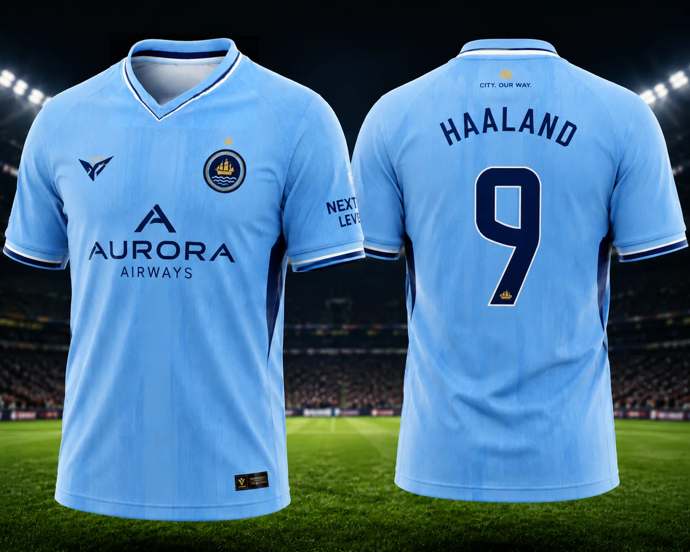 Haaland Nr. 9 Himmelblau Fußballtrikot für Herren Damen Fans, Kurzarm Fußballshirt, Matchday Unterstützer-Geschenk