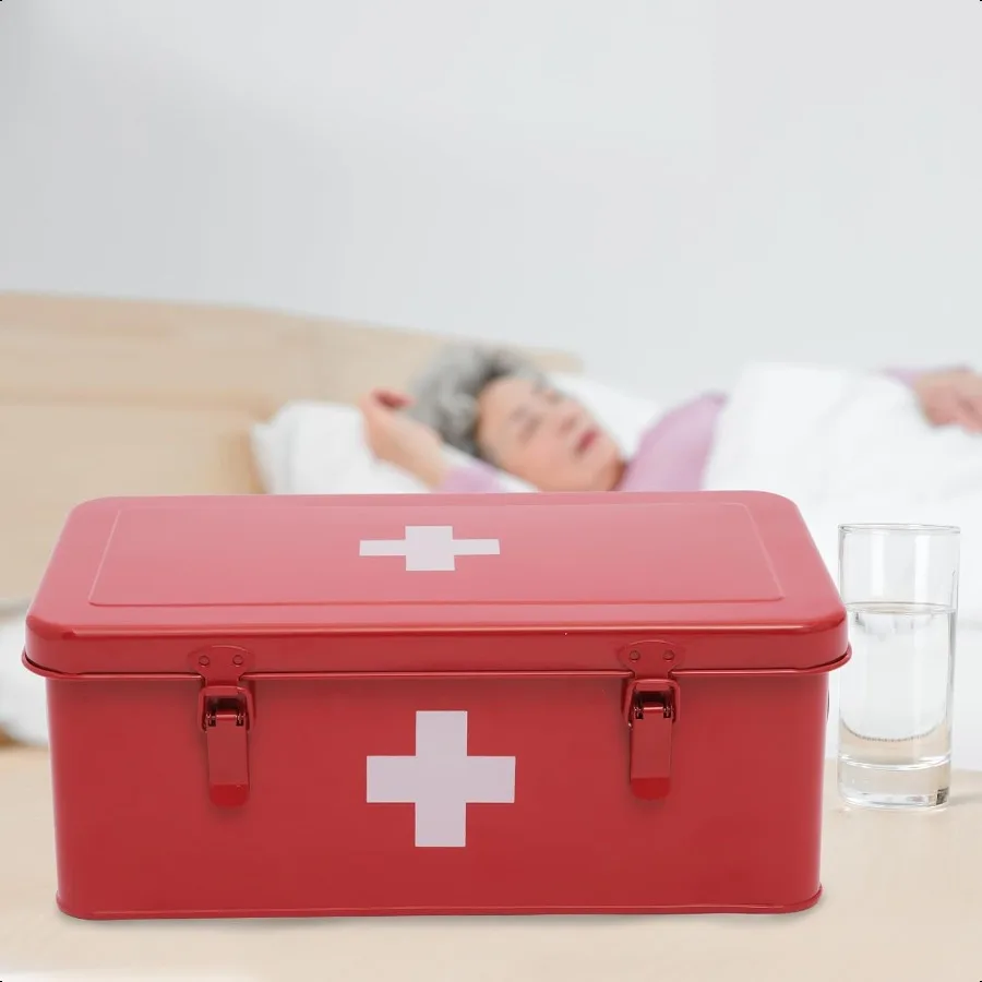 First Aid Box Empty Metal Medicine Box with Safety Lock Medical Storage Organizer First Aid Kit plies Organizer for Emergency S