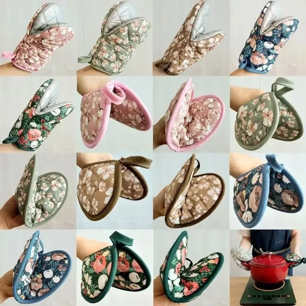 1PC Hot Resistant Bakeware Oven Mitts Heart-shaped Flower Printed Kitchen Insulation Pad Cotton Hand Clip Baking Oven Gloves