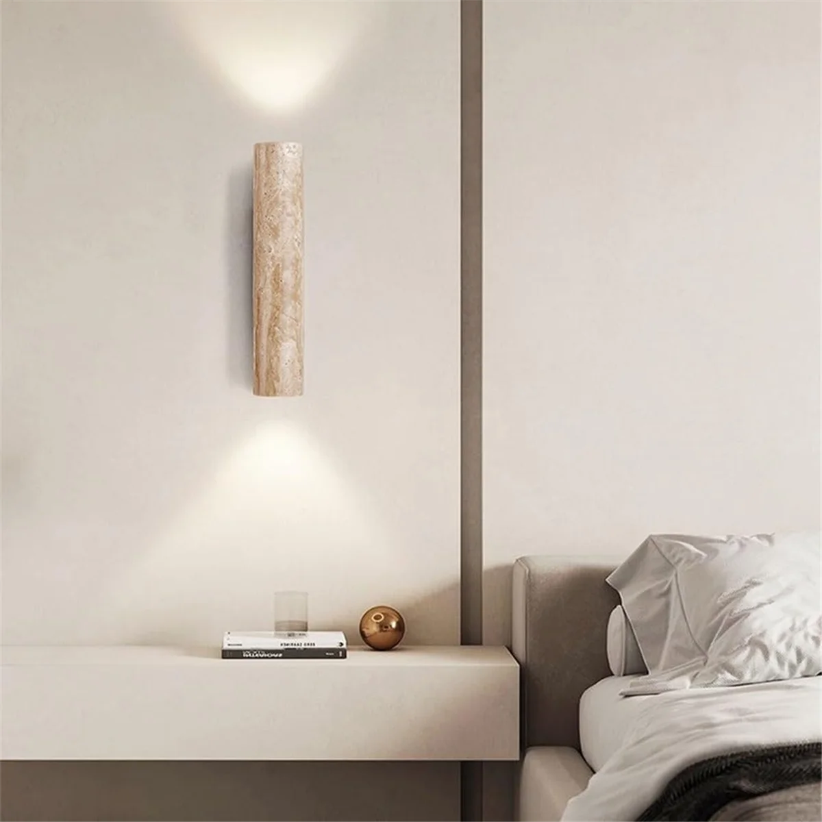 

A04V LED Wall Light Modern Simple Natural Yellow Travertine Wall Light with Up and Down Light for Bedroom Living Room Hallway