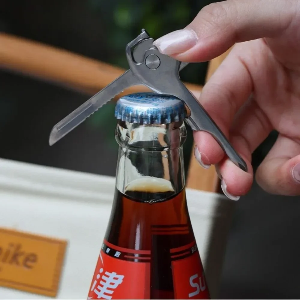 Multifunctional Stainless Steel Key Cutter Foldable 6-In-1 Bottle Opener Screwdriver Outdoor Survival Rescue Plier Mini Knife