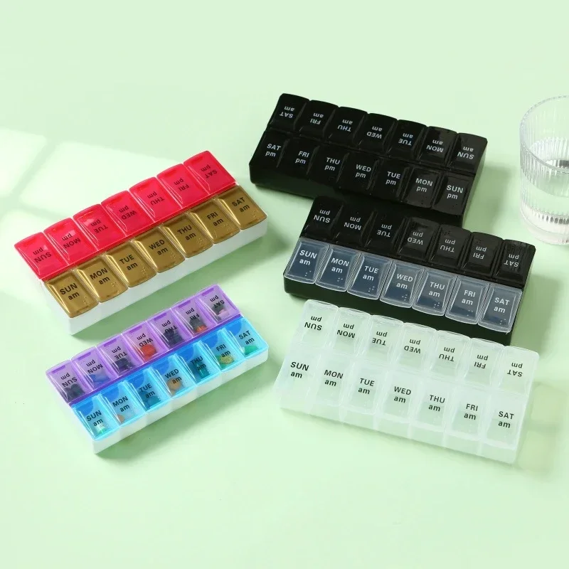 Weekly Pill Case Box Organizer 7 Days 2 Times A Day 14 Grids Portable Pills Container Storage Drug Vitamins Medicine Fish Oils