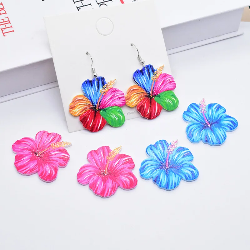 6pcs Double-Faced Colorful Flowers Bud Acrylic Charms Sweet Flowers Earring Keychain Pendant Diy France Jewelry Making