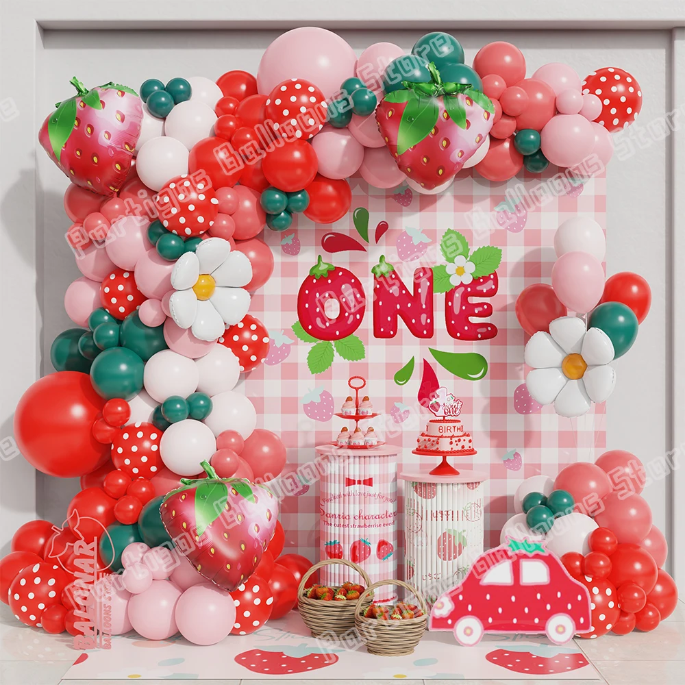 127/115Pcs Strawberry Party Balloon Wreath Arch Kit Red Polka Dot Balloon Berry Girl 1st Birthday Party Baby Shower Decor Globos