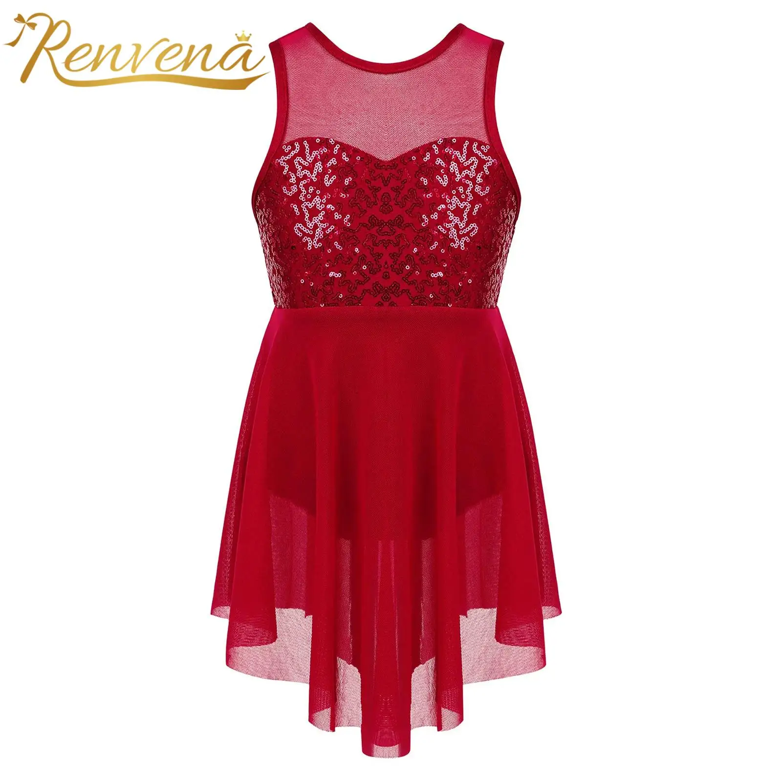 子供のための光沢のあるスパンコールが施されたノースリーブのダンスドレス、子供のためのチュールダンスウェア、バレエと体操、アイススケート、女の子のためのスリターンドレス