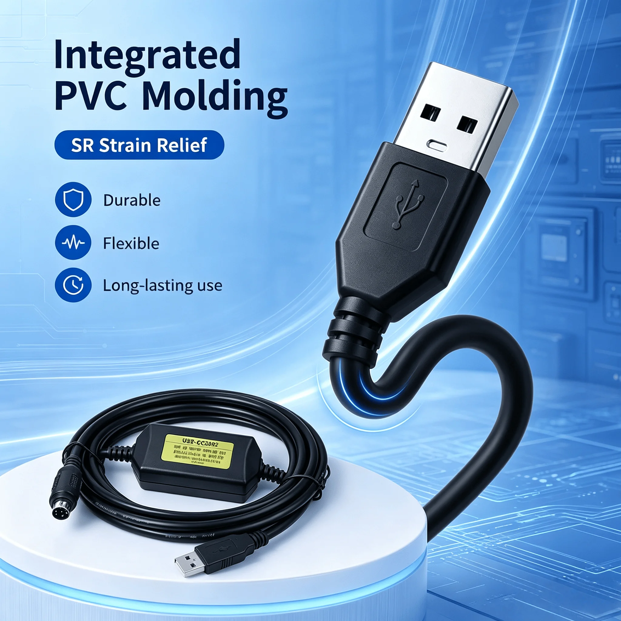 USB-QC30R2 Download Cable with CH340 Chip for Mitsubishi Q Series PLC Q01 Q02 Q03 Q06 GT1030 Touch Screen, 3M 5V Cable
