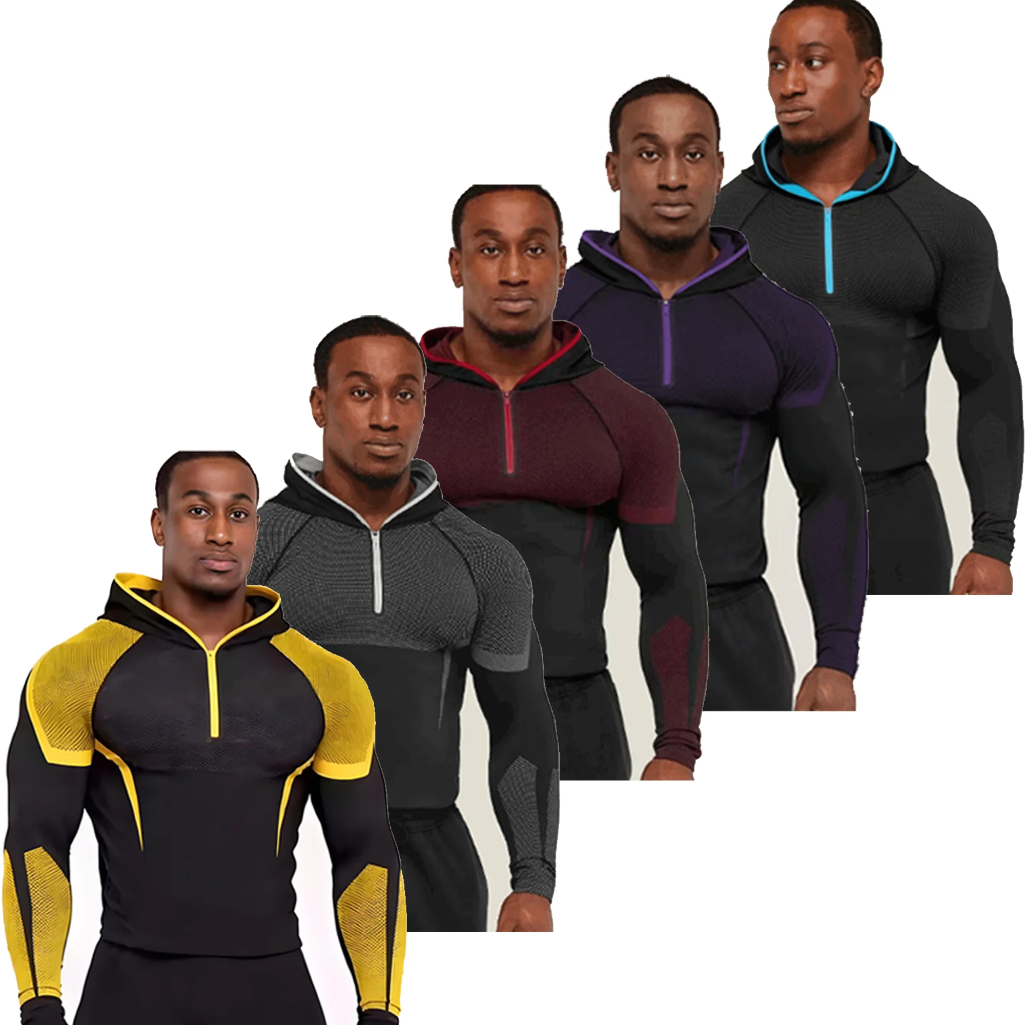 New Men Hooded Long T-Shirt Quick Dry Running Shirt Compression Top Gym T Shirts Rashgad Mens Workout Base Layer Athletic Shirt