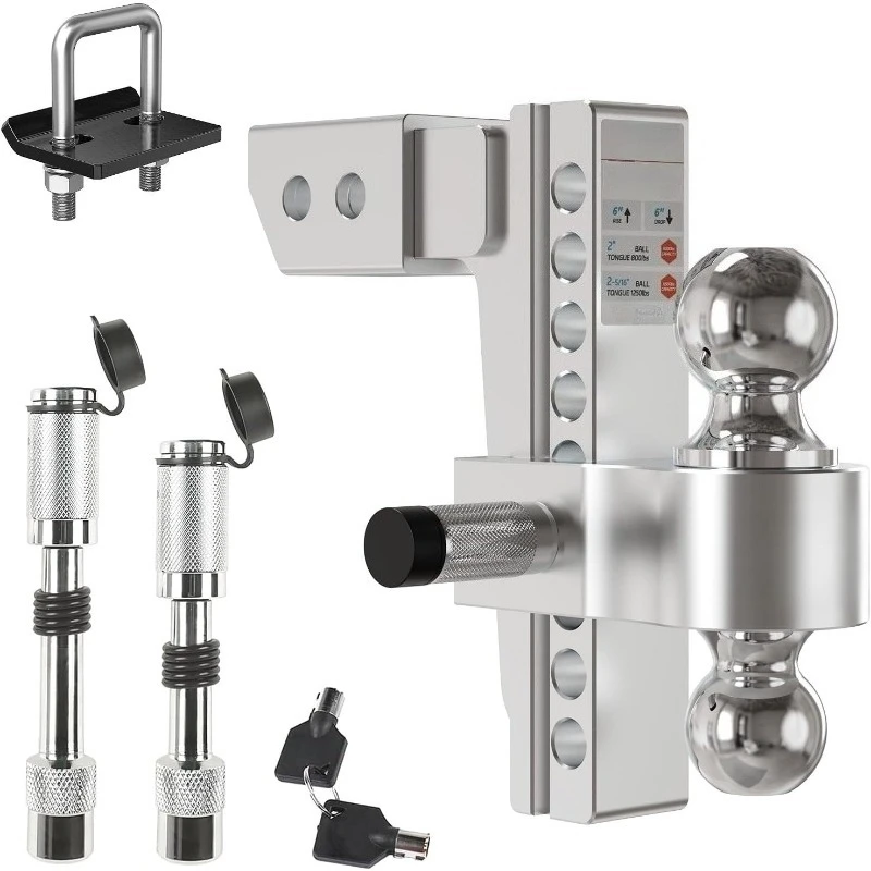 ZZH 調整可能トレーラーヒッチ（2.5インチレシーバー）8インチドロップ＆ライズ（12,500ポンド総積載重量）ヘビーデューティーアルミニウム牽引ヒッチデュアルボール（2インチ＆2-