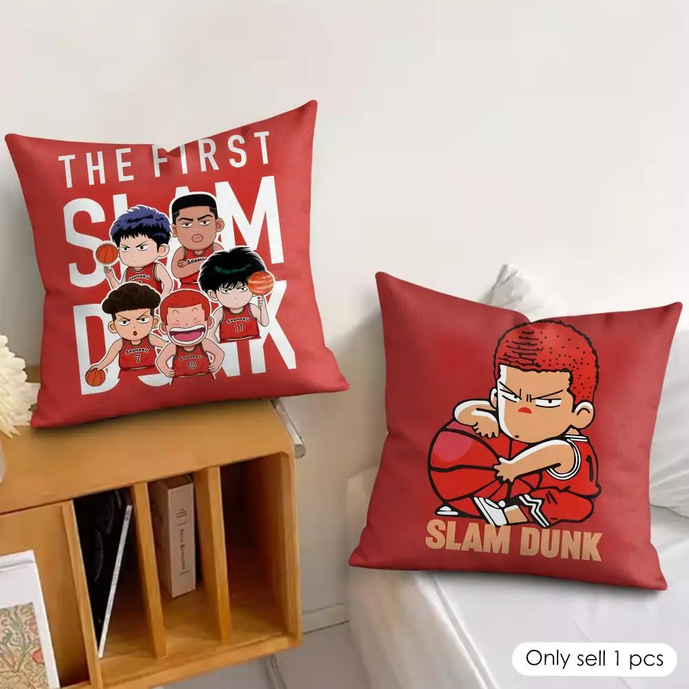 S-Slam Dunk cartoon Cushion Cover Silky Short Plush Invisible Zipper Dustproof Sofa Pillow Case for Home Decor