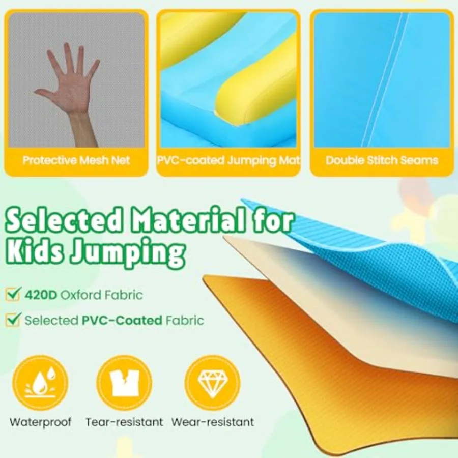 منزل WHUBEFY القابل للنفخ مع منفاخ للأعمار من 3 إلى 12 عامًا: قلعة نطاطة خارجية وداخلية تتميز بجدار تسلق بشريحتين