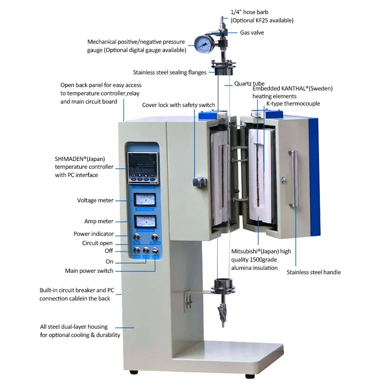 

Hot saleLab Electric Tubular Furnace Single Temperature Zone 1200C Split Vertical PID Control Quartz Tube Furnace Price for Labo