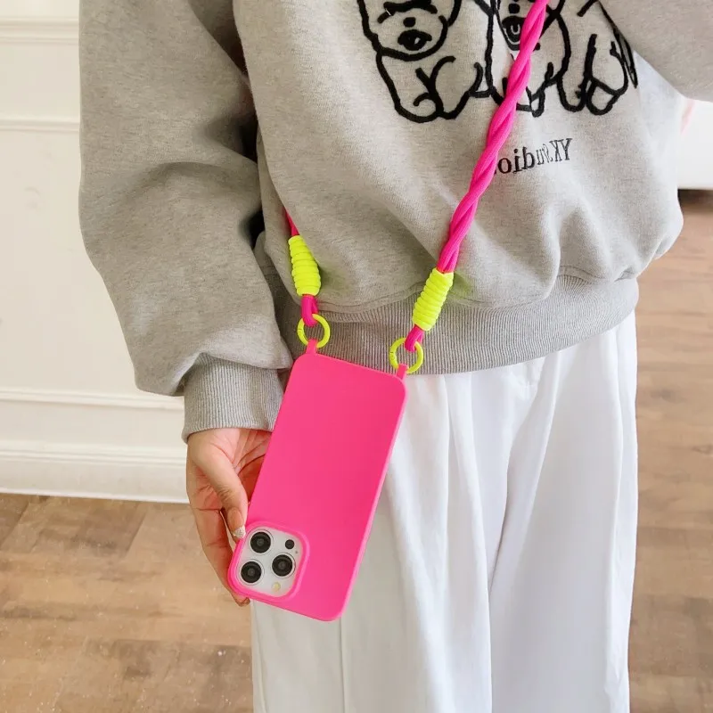 Stoßfeste Candy Lanyard Hülle für iPhone 17 16 Pro Max 14 12 11 13 15 Plus Air X XS mit Umhängekordel und weicher TPU-Abdeckung – Detail 13