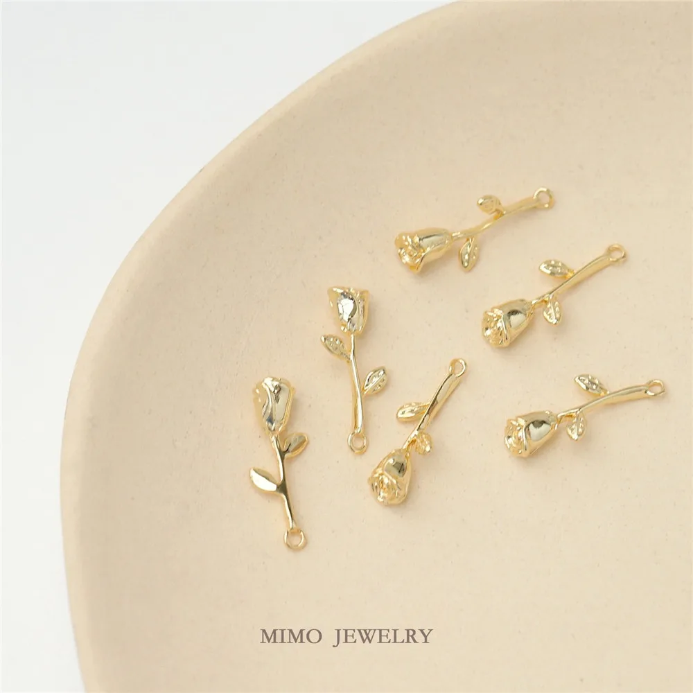 

1PCS Copper Gold-plated Mother-of-pearl Tulip Bud Leaf Rose Small Flower Pendant DIY Handmade Accessory
