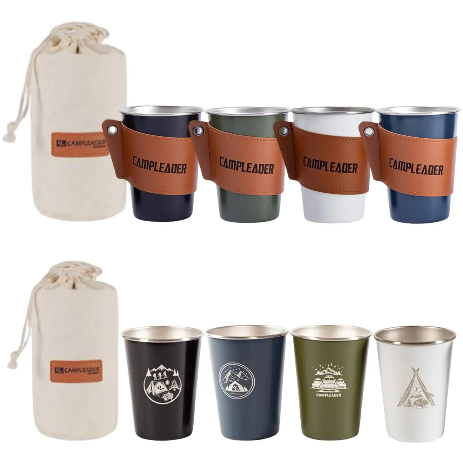 4x Stainless Steel Cups Tea Cup 350ml Capacity Reusable Pint Cups for Backpacking Indoor Outdoor Camping Travel