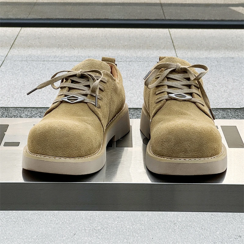 

European and American Spring and Autumn Derby Men Shoes Big Head Height Increasing Young People Niche Casual Big Yellow Shoes