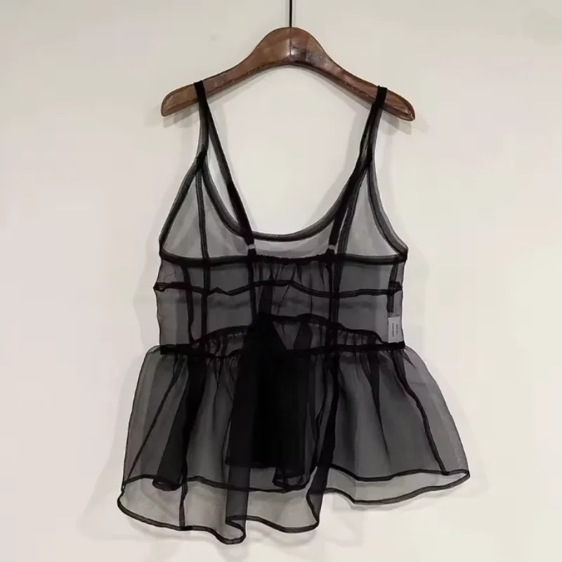 French Style Sweet Ruffles Sleeveless Vest Loose New Fresh Korea Chic Tank All-match Slim Bud Sling Hot Sell Minority Top Mesh