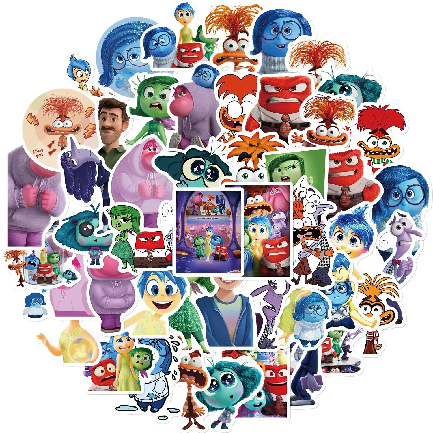 Disney Movie Inside Out Graffiti Adesivos, Brinquedo Decalque Impermeável, Decoração dos desenhos animados, Skate, Laptop, Notebook, Bagagem, 10 Pcs, 50Pcs