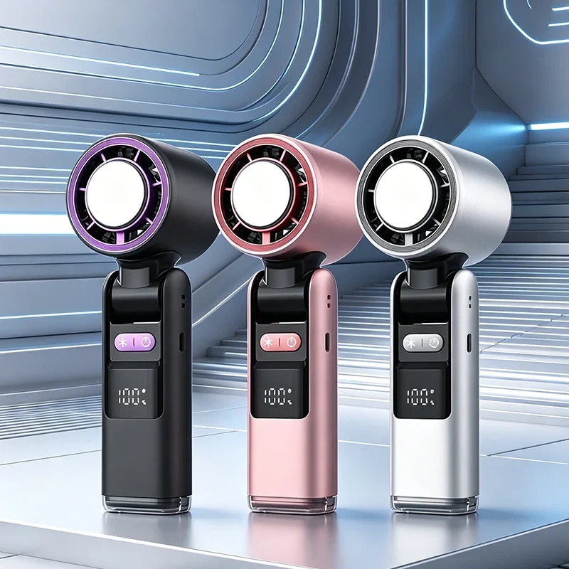 2pcs Pack 3 Adjustable Speeds Mini Fan, Cordless Pocket Handheld Fan w/ LED Display, Energy‑Saving Strong‑Wind Lightweight