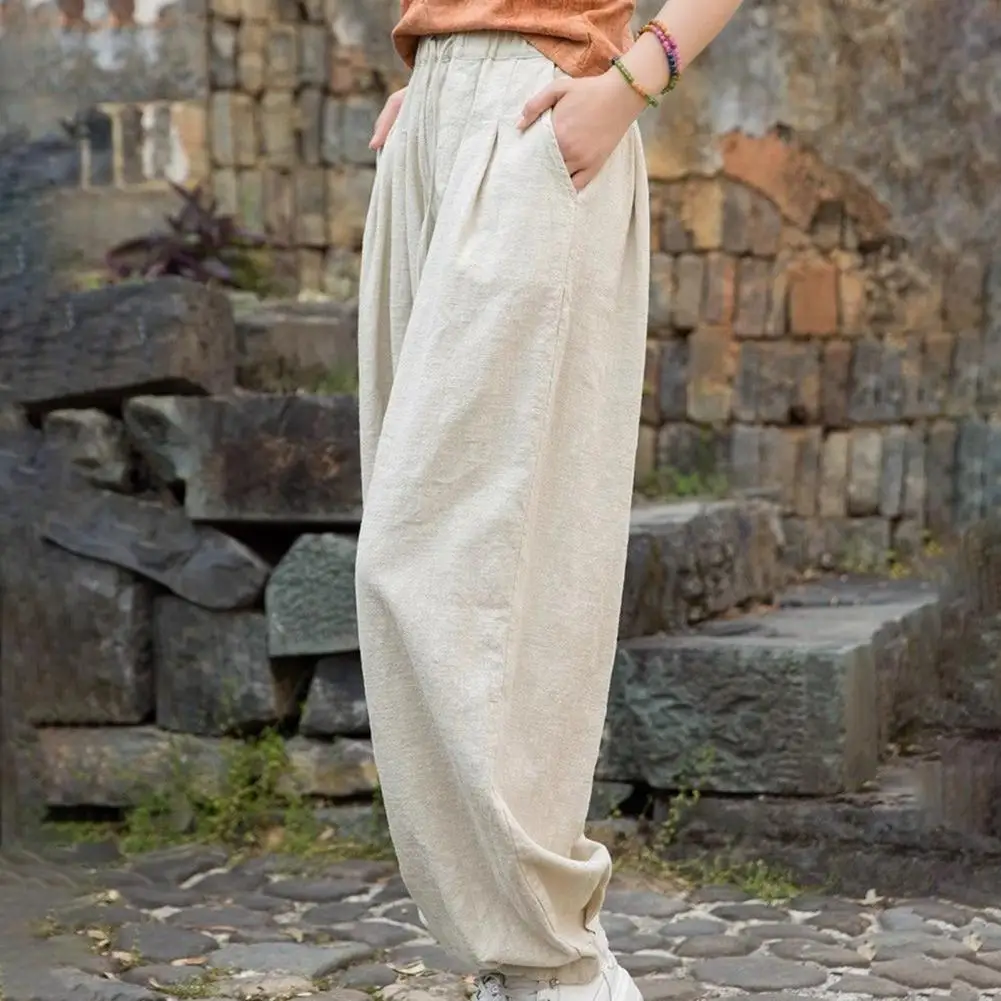 Loose Men Pants Cotton and Linen Elasticity Drawstring Wide-leg Lantern Pants Fashion Korean Sports Running Men Trousers