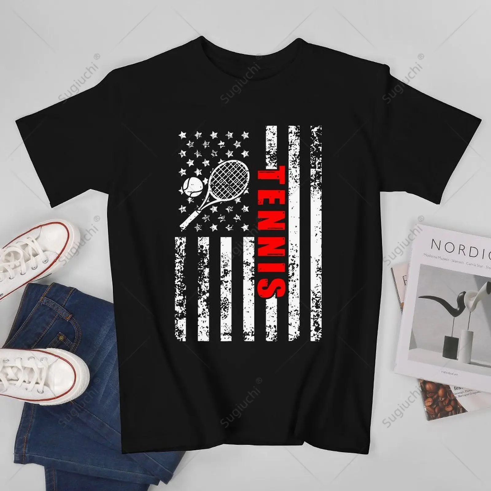 Unisex Men US American Flag Tennis Patriotic for Tennis Tshirt Tees T Shirts Women Boys 100% Cotton T-Shirt