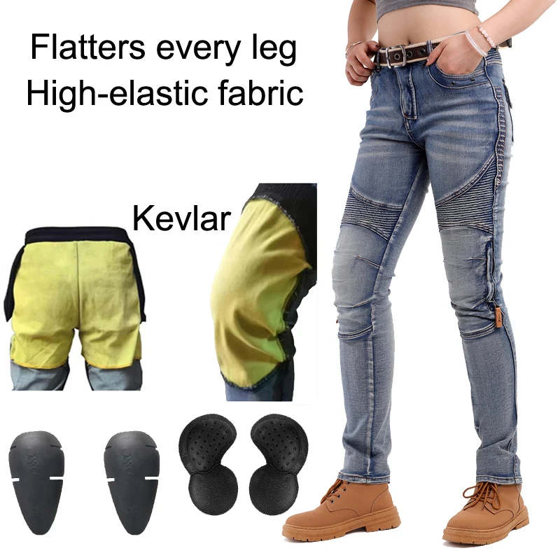 

Womens Kevlar Motorcycle Jeans Aramid Reinforced Riding Trousers Motocross Safety Pants Protective Gear