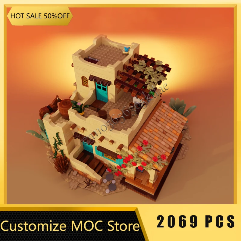 2069 قطعة تخصيص MOC منازل أدوبي التقليدية عند مراعي الغروب مريح البناء بنة نموذج لعب طفل هدية الكريسماس