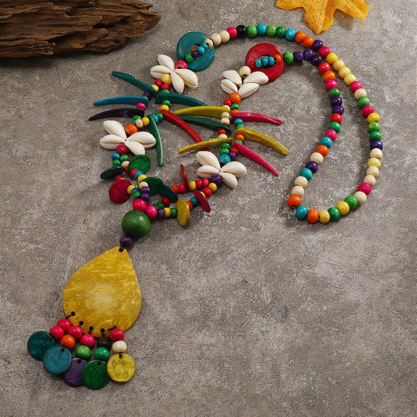 Ethnic style coconut shell woven necklace fringed sweater chain foreign trade jewelry Amazon cross-border