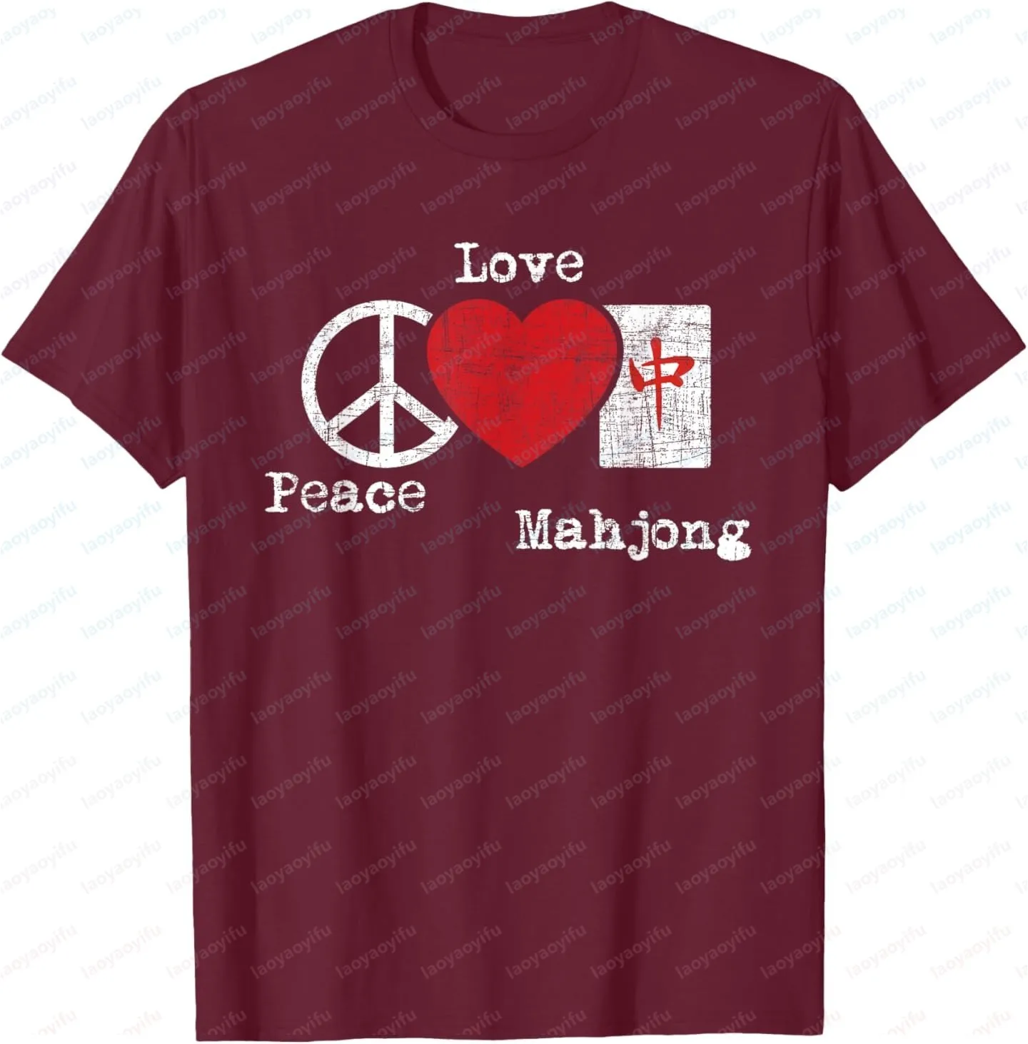 Peace Love Mahjong - Gambling Casino Player Chinese Game T-Shirt - Fashionable Casual Loose Streetwear Unisex T-shirt