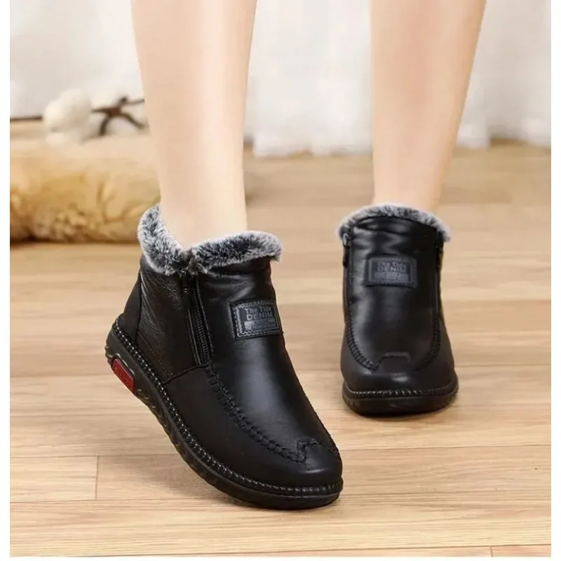 Womens Ankle Boots Anti Slip Winter Waterproof Snow Warm Fur Casual Basic Platform  Comfortable Elegant Mom Cotton Shoes Round