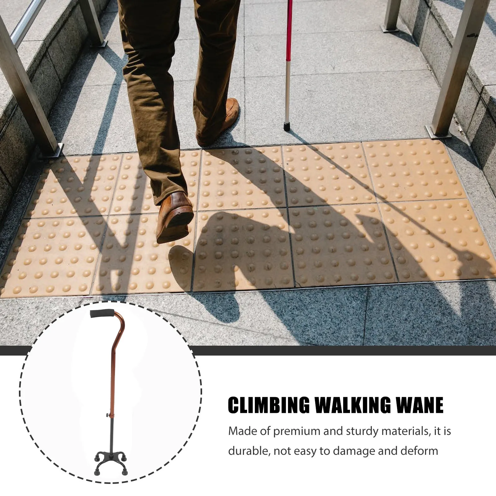 Aluminum Alloy Ergonomic Walking Stick Adjustable Non-Skid Senior Hiking Pole Durable Lightweight Portable Trekking Cane