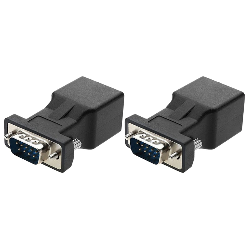 2 Pack VGA Extender Male To RJ45 CAT5 CAT6 20M Network Cable Adapter COM Port To LAN Ethernet Port Converter