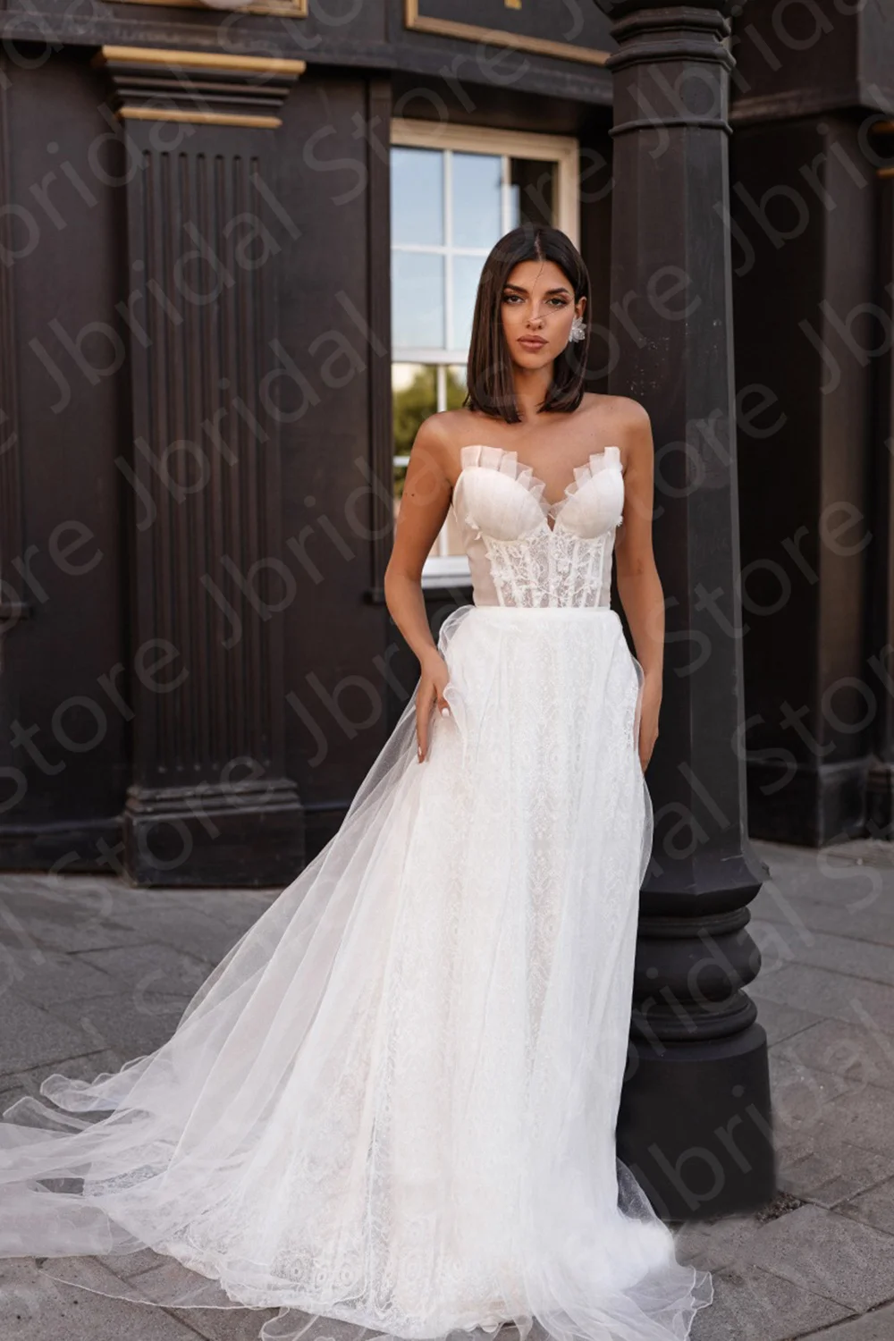 Vestido de novia de encaje blanco con escote Corazón, manga desmontable, hombros descubiertos, novedad, 2023