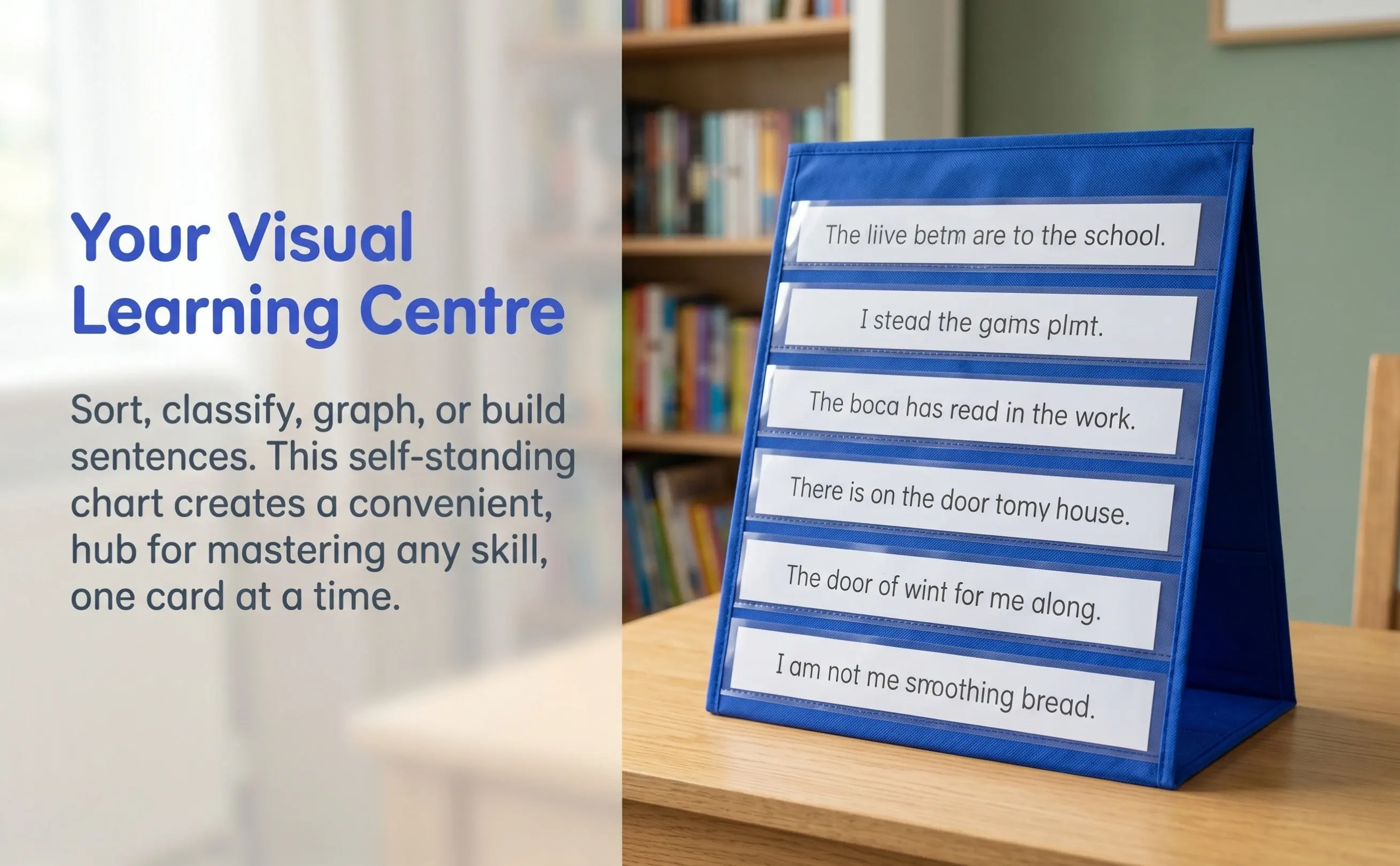 20Pcs Instructional Presentation Board with 20 White Board Cards 30.5x33cm Double Sided Self Standing Pocket Chart for Classroom