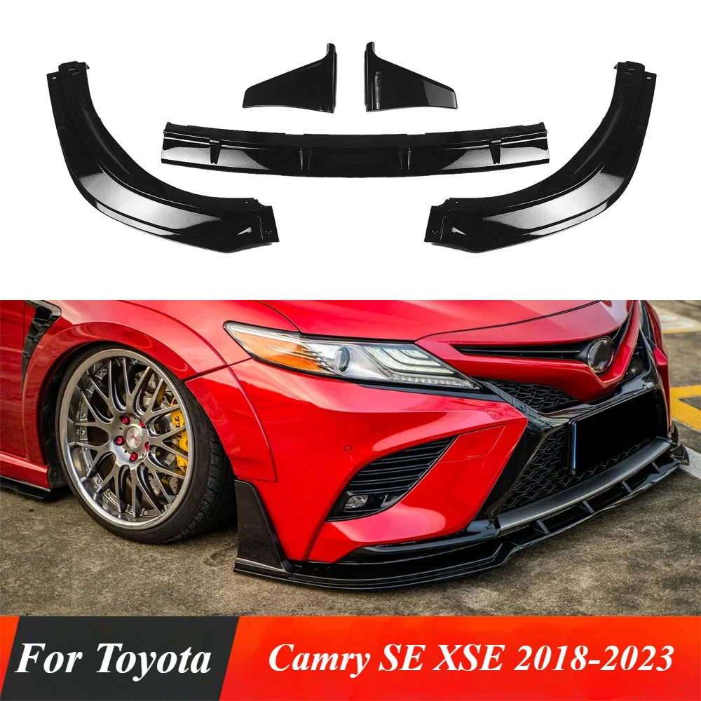 Car Front Bumper Lip Splitter Spoiler Diffuser Winglet Carbon Fiber Style Glossy Black 5PCS For Toyota Camry SE XSE 2018-2023